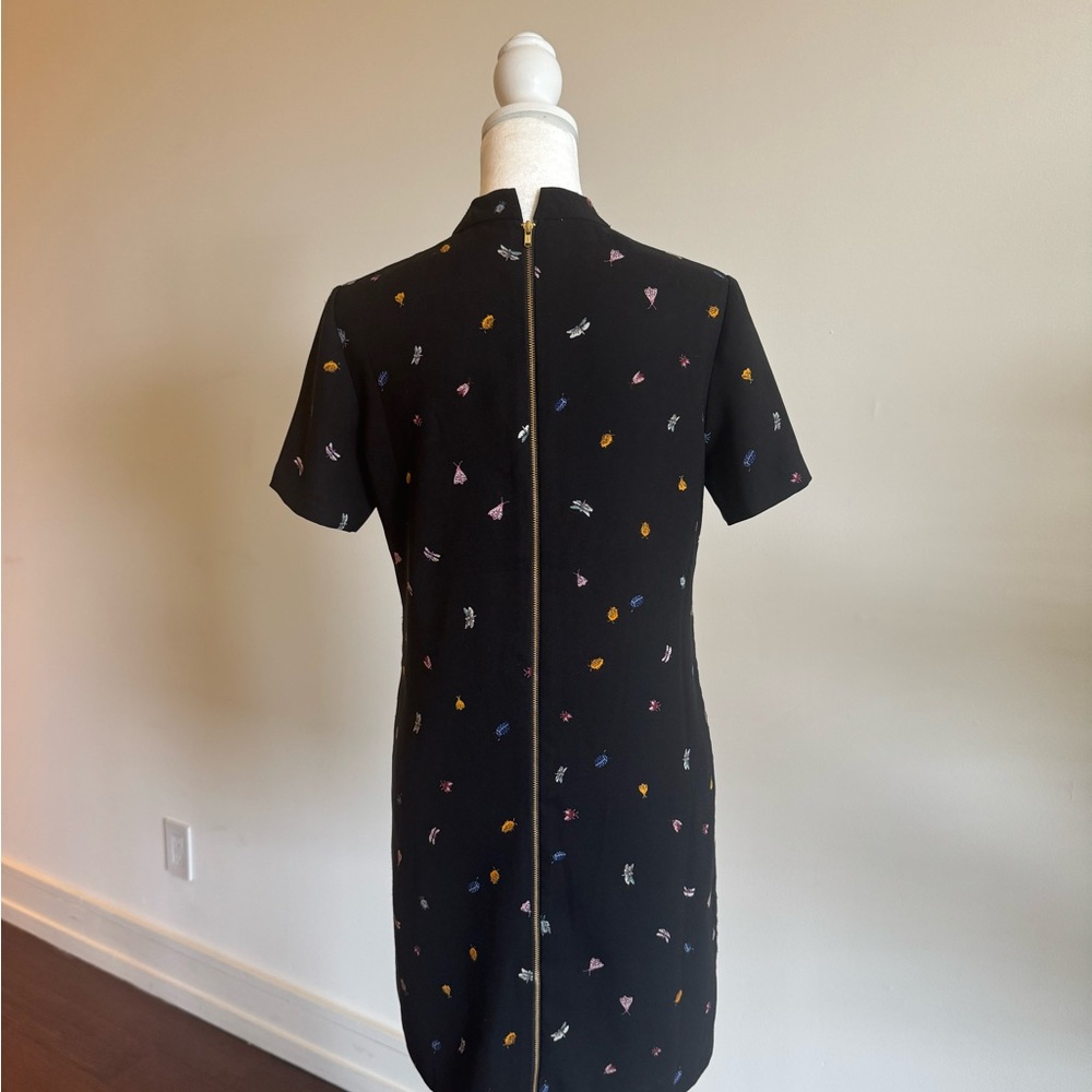 Black Mini Shift Dress w Colorful Bug and Butterfly Accents - Size XS - Picture 6 of 14